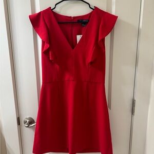 French Connection Red A-Line Flutter Sleeve Mini Dress